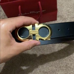 Salvatore ferrgamo black and gold adjustable 90/36